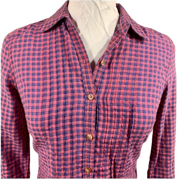 Y2K Abercrombie & Fitch Plaid Button Up Top Womens XS Pleated Tie Back Western - Picture 6 of 8